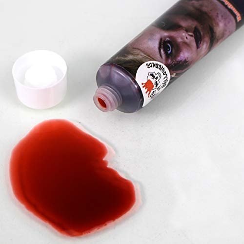 King of Halloween - Tubo de sangre artificial para Halloween, 4 tubos oscuros de 28,3 ml, maquillaje zombie prémium, copo de vampiro, falso sombrero de noche
