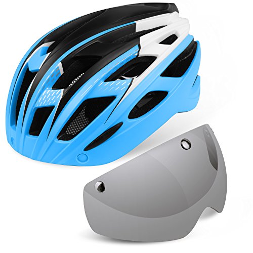 KINGLEAD Casco de Bicicleta con Luz de Seguridad y Visera de Protección, Casco de Ciclo Protegido Unisex Certificado CE para Andar en Bicicleta al Aire Libre Ajustable Superligero