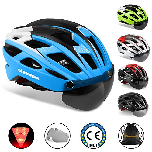KINGLEAD Casco de Bicicleta con Luz de Seguridad y Visera de Protección, Casco de Ciclo Protegido Unisex Certificado CE para Andar en Bicicleta al Aire Libre Ajustable Superligero