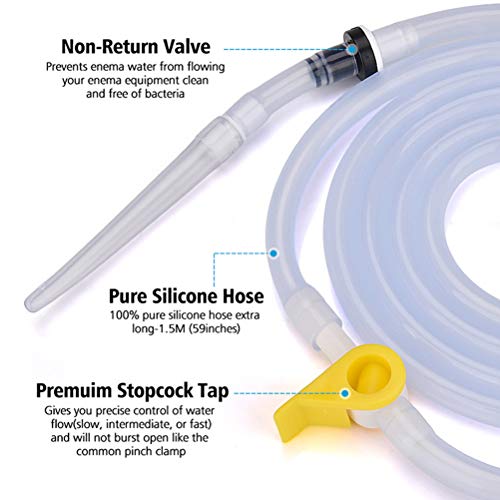 Kit de Bolsa de Enema, Silicona no tóxica Kit de Enema de Manguera Larga de 150 cm con Abrazadera de Control de Flujo más fácil para la Limpieza del Colon en Agua y café en el hogar