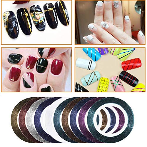 Kit de Decoración de Uñas, Juego de Diseño de Arte de Uña, 15pcs Pinceles para Uñas, 10pcs Rollos de Cintas Adhesivas Uñas, 5pcs de Lápiz de Punto, 4 Cajas de Diamantes de Uñas