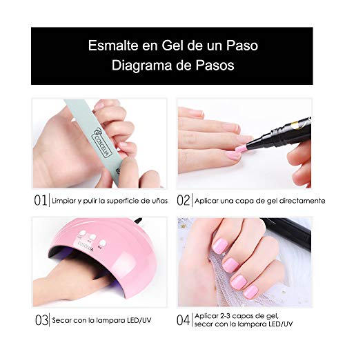 Kit de Esmalte de Uñas Semipermanente 8pcs Lápiz Pintauñas de Un Paso de Gel 3 en 1 sin Necesidad de Base Coat y Top Coat con Lampara 36W LED/UV Kit de Manicura y Pedicura