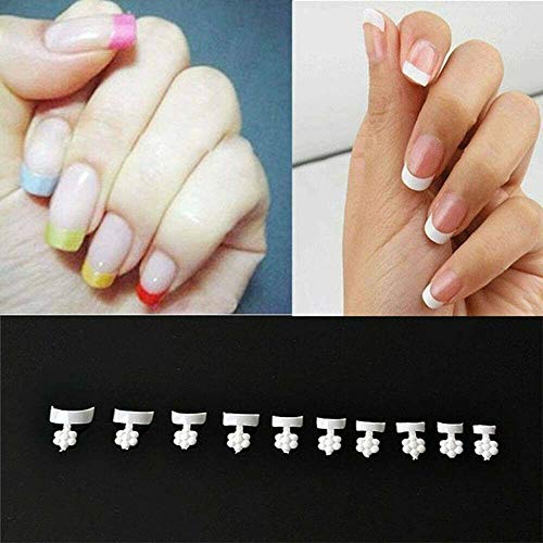 Kit de manicura a prueba de virutas francesas, adhesivos para uñas, arte de uñas, plantilla francesa para gel UV, falsos consejos, decoración de manicura, herramientas de bricolaje (Blanco)