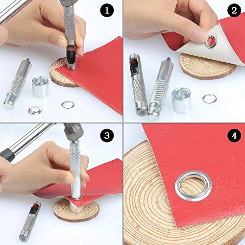 Kit de Ojales, 100 Sets Kit Herramienta de Ojetes, Ojetes Metalicos, 3 Piezas de Herramientas Ojales Kit de Ojales de Arandela De Metal Para Lonas, Telas, Cortinas y Fabricación