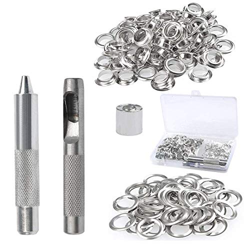 Kit de Ojales, 100 Sets Kit Herramienta de Ojetes, Ojetes Metalicos, 3 Piezas de Herramientas Ojales Kit de Ojales de Arandela De Metal Para Lonas, Telas, Cortinas y Fabricación