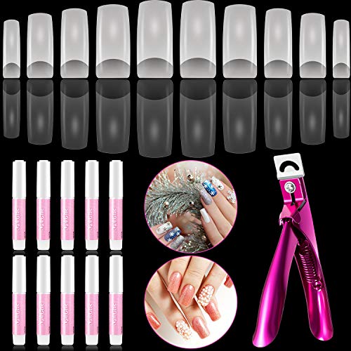 Kit de Uñas Artificiales 511 Piezas incluye 500 Uñas Postizas de Mitad de Cubierta Puntas de Uñas de Acrílico, 10 Pegamentos y un Cortador de Uñas para Manicura