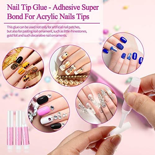 Kit de Uñas Artificiales 511 Piezas incluye 500 Uñas Postizas de Mitad de Cubierta Puntas de Uñas de Acrílico, 10 Pegamentos y un Cortador de Uñas para Manicura