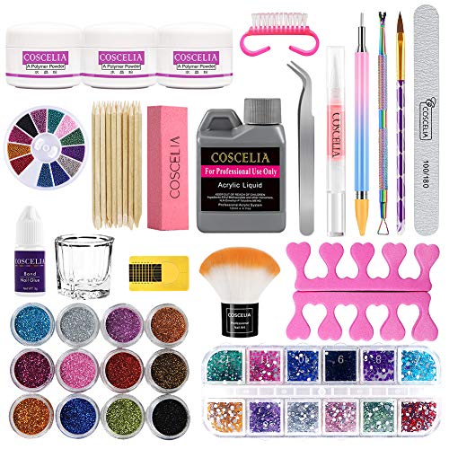 Kit Uñas Acrilicas Completo Profesional Kit de Manicura Uñas Acrílicas Accesorios y Decoraciones 12pcs Pedrería Uñas Limas y Acrilico Nail Art