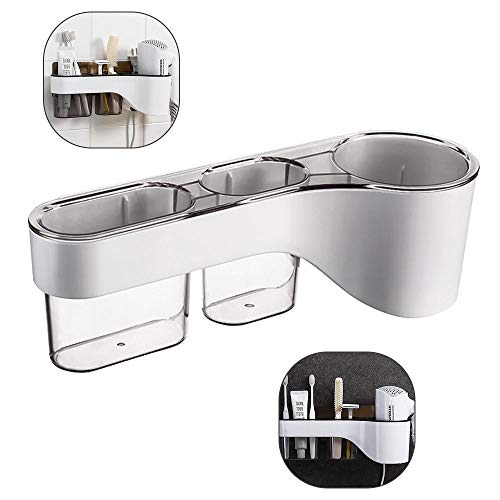 Kitchen-dream Soporte para secador de Pelo, Soporte para secador de Pelo sin Taladro, Organizador de secador de Pelo con 2 Cajas de Almacenamiento, Resistente al Agua, Adhesivo Fuerte-Gris