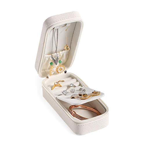 KJ-KUIJHFF Protable de viaje de cuero rectángulo pulsera caja de pendientes collar organizador cosmético broche joyería almacenamiento caso mujeres niñas regalos