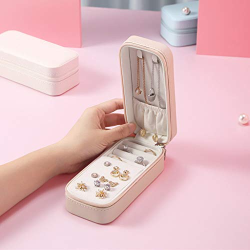 KJ-KUIJHFF Protable de viaje de cuero rectángulo pulsera caja de pendientes collar organizador cosmético broche joyería almacenamiento caso mujeres niñas regalos
