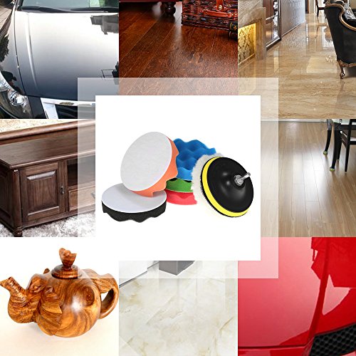 KKmoon 7PCS 5" 125mm Coche Pulido Almohadillas Depilación Pulido Almohadilla Esponja Equipo Conjunto Incluso 5 Pulido Almohadillas  + 1 De Lana  Buffer + 1 Adhesivo  Partidario Almohadilla con Caña