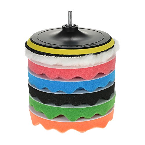 KKmoon 7PCS 7" 180mm Coche Pulido Almohadillas Depilación Pulido Almohadilla Esponja Equipo Conjunto Incluso 5 Pulido Almohadillas  + 1 De Lana  Buffer + 1 Adhesivo  Partidario Almohadilla con Caña