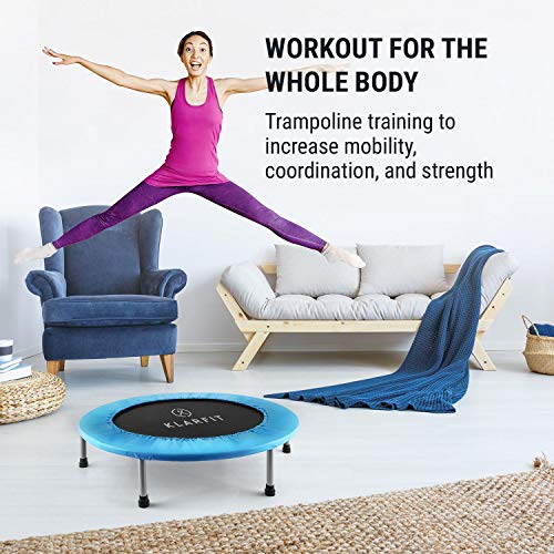 Klarfit Rocketbaby Cama elástica - Superficie de Salto de 96 cm, Hecho de Polipropileno, Estructura Rematada con Revestimiento en Polvo, Resiste hasta 100 kg, Apto para Interiores, Azul