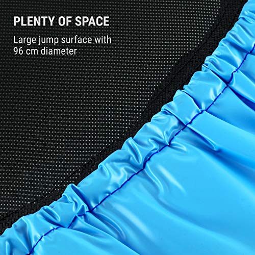 Klarfit Rocketbaby Cama elástica - Superficie de Salto de 96 cm, Hecho de Polipropileno, Estructura Rematada con Revestimiento en Polvo, Resiste hasta 100 kg, Apto para Interiores, Azul