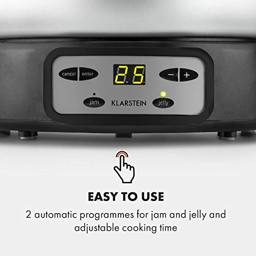 Klarstein Jam Session Olla para mermelada y gelatina, 1000W, 2 programas autimáticos, tiempo de cocción programable, mezcladora automática, interior recubierto, apto para lavavajillas, de 3 Litros