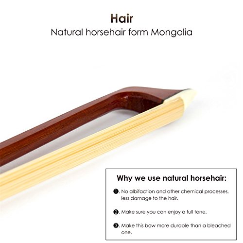 Kmise Violin Bow 4/4 Arcos de madera de Brasil para violín Palo octagonal con pelo de caballo mongol Rana de ébano Bobinado de alambre de plata para principiantes