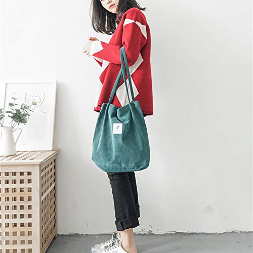 koiry Bolso de Hombro Informal de Las señoras del totalizador de la Pana de Las Mujeres Bolso de Playa Reutilizable Plegable de la Playa de Las Compras
