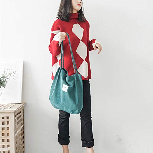 koiry Bolso de Hombro Informal de Las señoras del totalizador de la Pana de Las Mujeres Bolso de Playa Reutilizable Plegable de la Playa de Las Compras