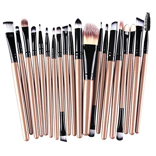 KOLIGHT - Juego de 20 brochas de maquillaje para sombra de ojos y labios, Dorado+Negro,