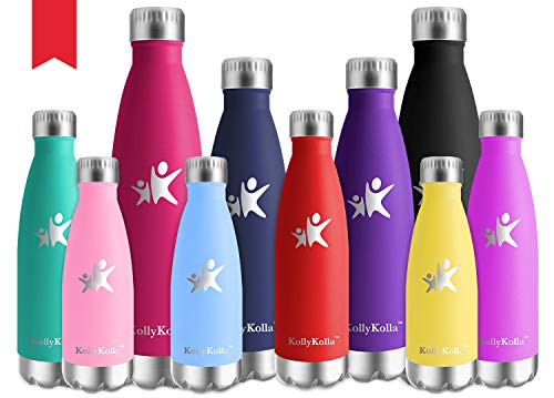 KollyKolla Botella de Agua Acero Inoxidable, Termo Sin BPA Ecológica, Botellas Termica Reutilizable Frascos Térmicos para Niños & Adultos, Deporte, Oficina, Yoga, Ciclismo, (500ml Rojo)