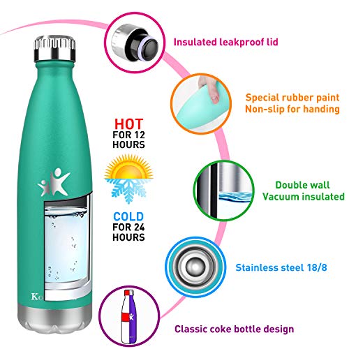 KollyKolla Botella de Agua Acero Inoxidable, Termo Sin BPA Ecológica, Botellas Termica Reutilizable Frascos Térmicos para Niños & Adultos, Deporte, Oficina, Yoga, Ciclismo, (750ml Esmeralda)