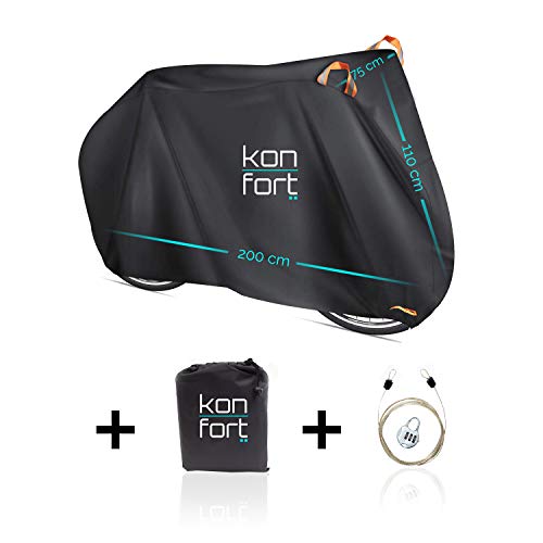 Kon-fort Funda Bicicleta Exterior Impermeable Tejido Oxford 210D Premium Protector para Lluvia Sol Polvo, para Montaña Carretera Incluye Bolsa de Transporte y Candado con Cable antirrobo