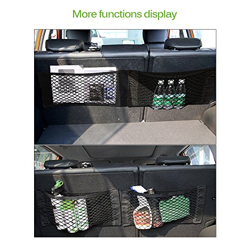 Konesky - Red de Malla para Almacenamiento de Maletero de Coche con Bolsillos de Malla para el Asiento Trasero Negro Negro 2 Pack