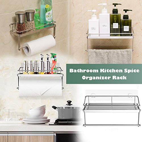 KONKY Adhesivo Portarrollos de Cocina con Estante Soportes, Estante de especias Acero Inoxidable Portarrollos Estante de Baño Sin Perforación