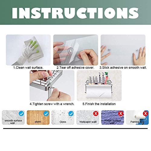 KONKY Adhesivo Portarrollos de Cocina con Estante Soportes, Estante de especias Acero Inoxidable Portarrollos Estante de Baño Sin Perforación