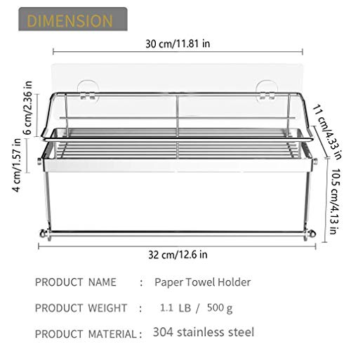 KONKY Adhesivo Portarrollos de Cocina con Estante Soportes, Estante de especias Acero Inoxidable Portarrollos Estante de Baño Sin Perforación