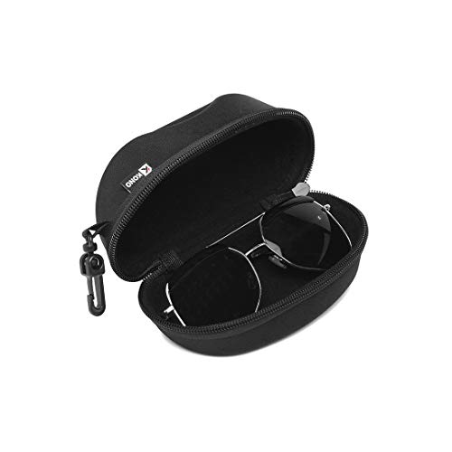 Kono Funda Gafas de Sol Rígida Ligero Gafas duro Caso para Viaje con Mosquetón (Negro)