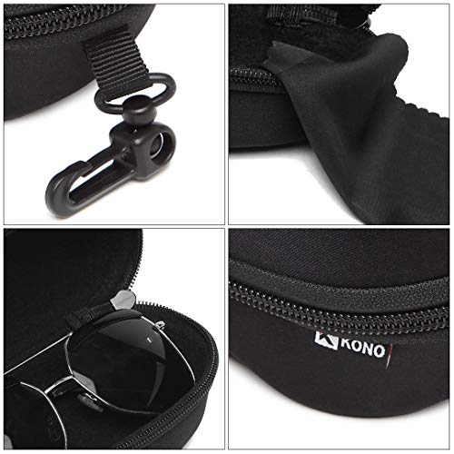 Kono Funda Gafas de Sol Rígida Ligero Gafas duro Caso para Viaje con Mosquetón (Negro)