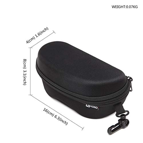 Kono Funda Gafas de Sol Rígida Ligero Gafas duro Caso para Viaje con Mosquetón (Negro)