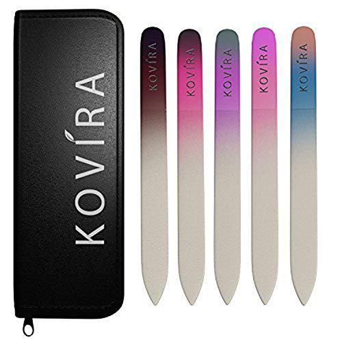Kovira 5 Set Lima de Uñas Cristal de 15cm Professional con Estuche – Cuidado de Uñas Cristal de Lujo Premium para una Manicura y Pedicura Duradera - Limas para Uñas naturales y acrílicas