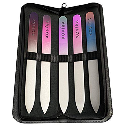 Kovira 5 Set Lima de Uñas Cristal de 15cm Professional con Estuche – Cuidado de Uñas Cristal de Lujo Premium para una Manicura y Pedicura Duradera - Limas para Uñas naturales y acrílicas