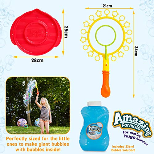 KreativeKraft Pomperos para Niños, Kit para Crear Pompas de Jabon Gigantes, Incluye Bote Liquido Pompas de Jabon, Juegos de Agua para Jardin, Regalos Originales para Niños 3+