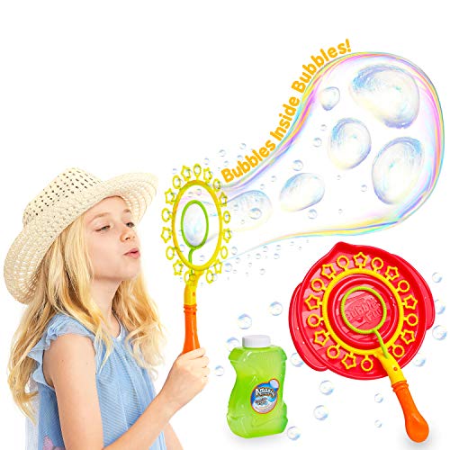 KreativeKraft Pomperos para Niños, Kit para Crear Pompas de Jabon Gigantes, Incluye Bote Liquido Pompas de Jabon, Juegos de Agua para Jardin, Regalos Originales para Niños 3+