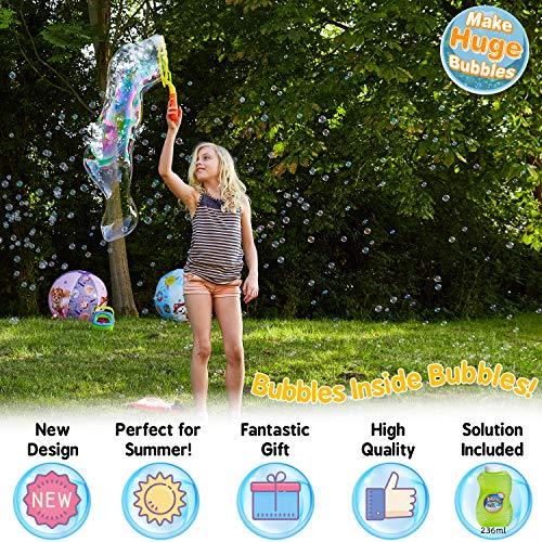 KreativeKraft Pomperos para Niños, Kit para Crear Pompas de Jabon Gigantes, Incluye Bote Liquido Pompas de Jabon, Juegos de Agua para Jardin, Regalos Originales para Niños 3+