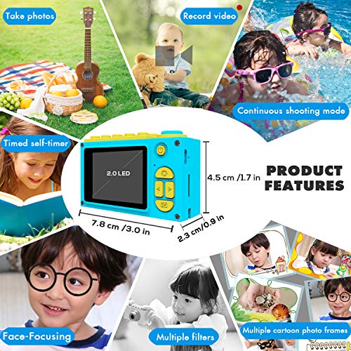 Kriogor Cámara Fotos Niño Impermeable, Digital Juguete Cámara 4 Zoom Digital 2 Pulgadas 8MP 1080P HD Niña Regalos Cumpleaños Navidad (Tarjeta TF Incluida)