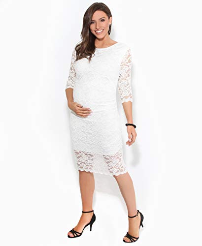 KRISP Vestido Premamá Moderna Fiesta Encaje Cóctel Corto Elegante, (Crema, L), ES9082-CRM-L