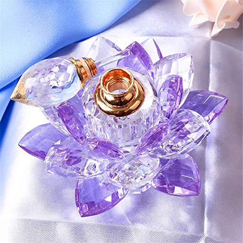 Kücheks Quemador de Incienso con Flor de Loto de Cristal, Figuras en Miniatura, Botella de Perfume de Vidrio Feng Shui para decoración del hogar, Regalos para Recuerdos de Boda (Azul)