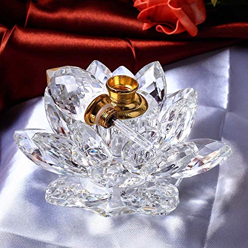 Kücheks Quemador de Incienso con Flor de Loto de Cristal, Figuras en Miniatura, Botella de Perfume de Vidrio Feng Shui para decoración del hogar, Regalos para Recuerdos de Boda (Azul)