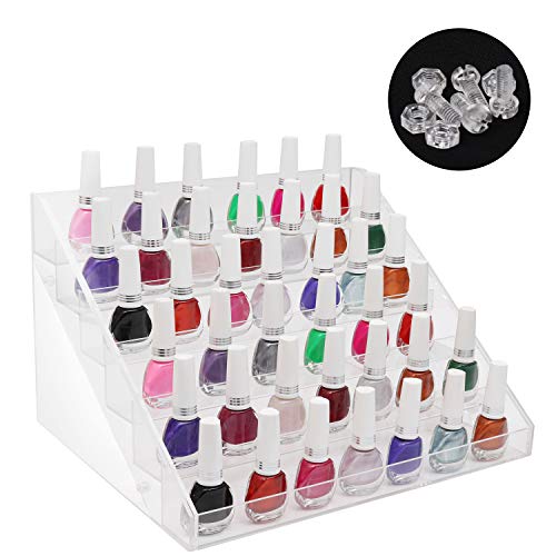 Kurtzy Organizador de Esmalte uñas 6 Niveles con Tornillos de plástico - Soporte de Esmalte uñas acrílico (30 x 23,5 x 18,5cm) - Soporte Almacenamiento Capacidad de 60 Botellas tamaño estándar