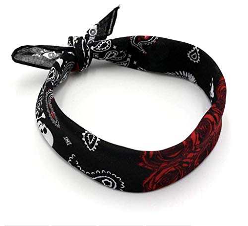 Kustom Factory - Bandana (55 x 55 cm), diseño de calavera y rosas rojas