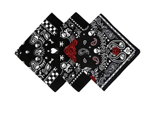 Kustom Factory - Bandana (55 x 55 cm), diseño de calavera y rosas rojas