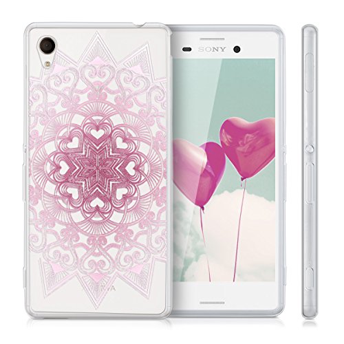 kwmobile Funda Compatible con Sony Xperia M4 Aqua - Carcasa de TPU y hindú en Rosa Claro/Blanco/Transparente