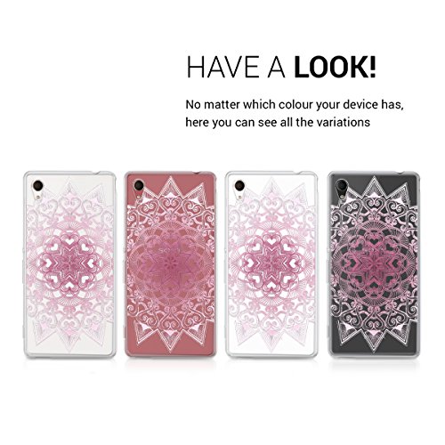 kwmobile Funda Compatible con Sony Xperia M4 Aqua - Carcasa de TPU y hindú en Rosa Claro/Blanco/Transparente