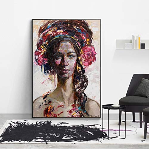 KWzEQ Carteles y Grabados de African Queen Black Women Modern Art Murals Living Room Home Decor,Pintura sin Marco,60X90cm