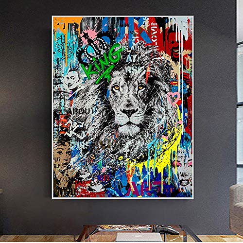 KWzEQ Imprimir en Lienzo Abstract Doodle Lion Wall Art Imagen Decorativa decoración del hogar Sala de Estar sofá decoración de la pared60x75cmPintura sin Marco